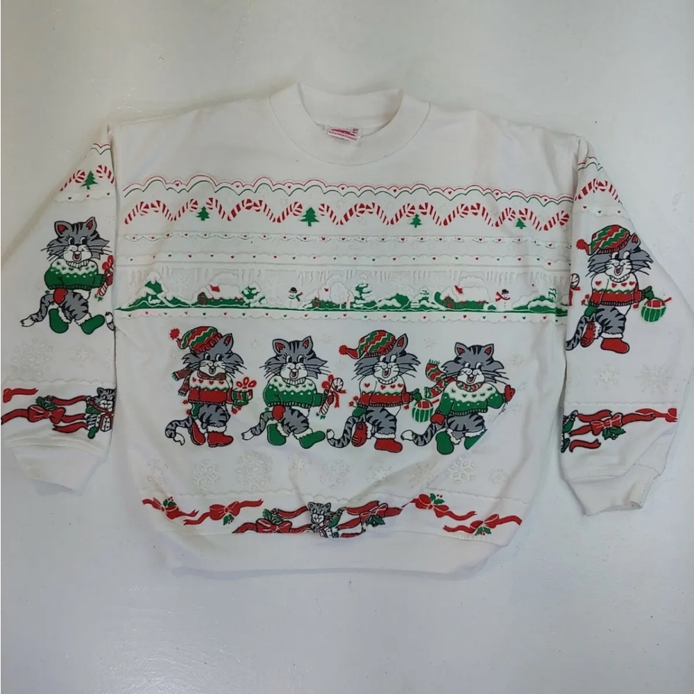 Vintage cat Christmas sweater small woman